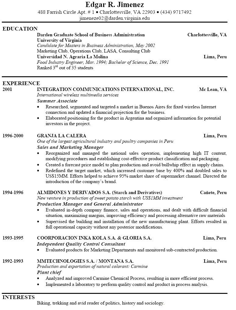 examples of best resume format