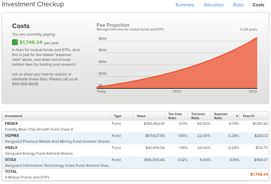 Personal Capital Investment Checkup Tool