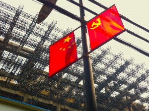 Chinese flag on a light pole
