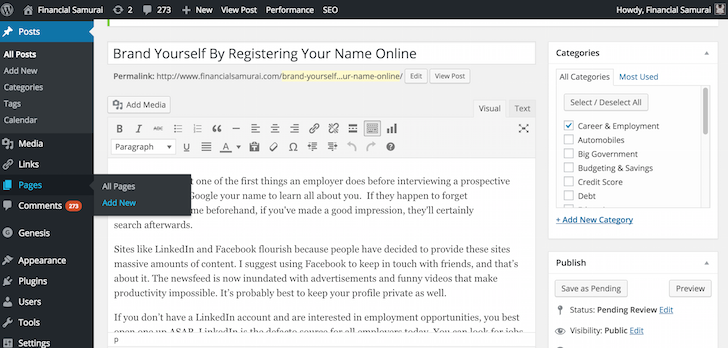 Adding a new page on WordPress