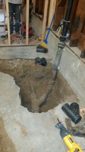 Trenched new sewer pipe