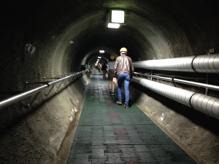 Walking 200+ feet down to the tunnels. Crazy steep!