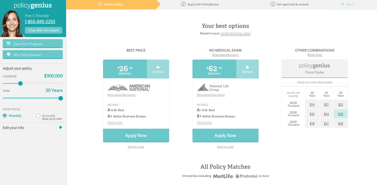 PolicyGenius comparison quotes - top financial products life insurance
