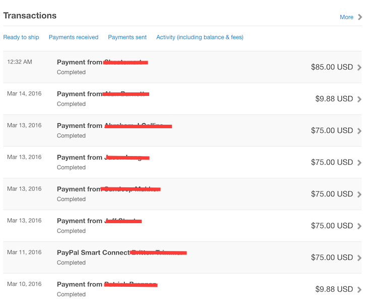 Passive Income Screen Shot From Paypal