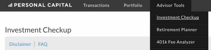 Personal Capital Investment Checkup Tab