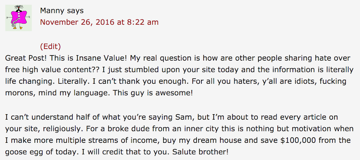 Friendly Financial Samurai Comment