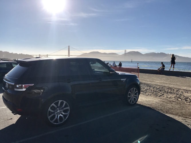 Moose II, a 2015 Range Rover Sport overlooking the Golden Gate Bridge, San Francisco