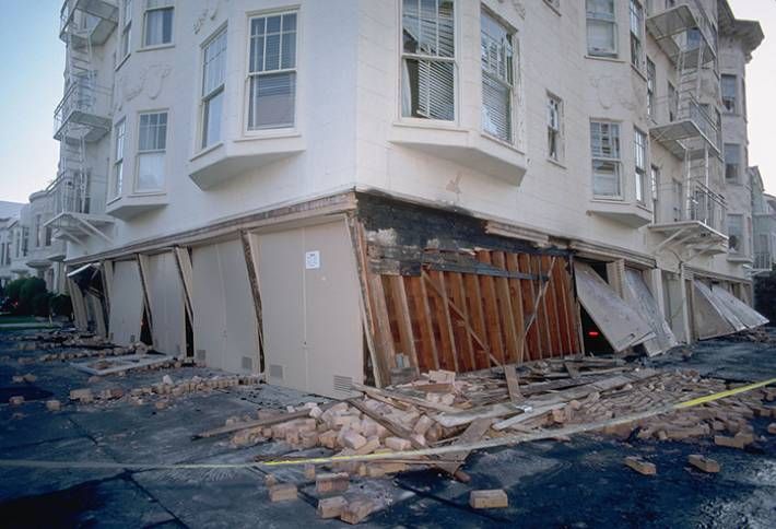 Toppled Marina building due to 1989 earthquake