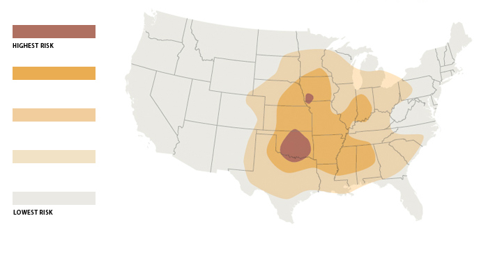 Tornado risk map of United States