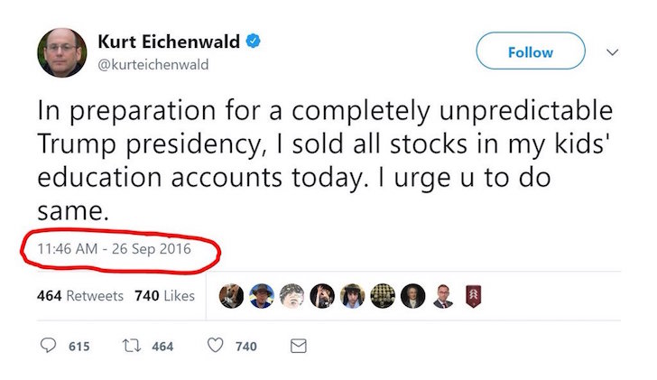 Kurt Eichenwald sold all his stock announcement on twitter