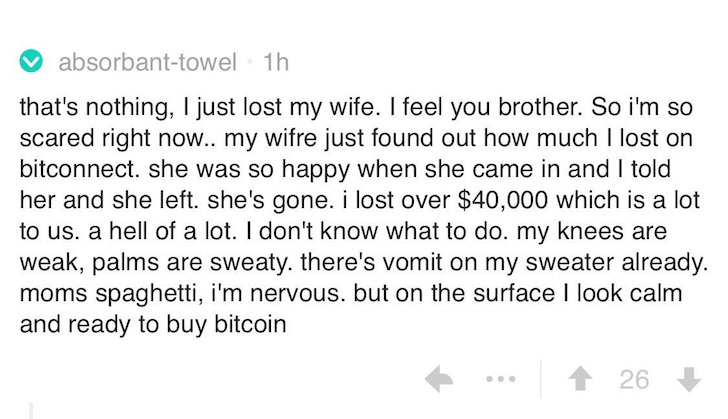Bitconnect lost money comment joke