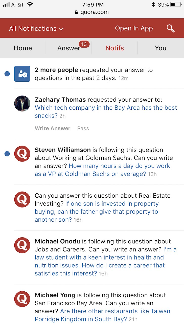 Never ending annoying Quora notifications to ask me to answer questions