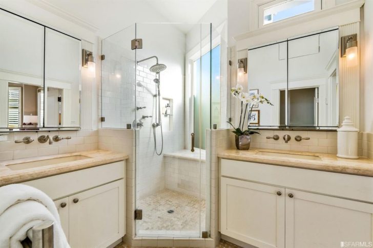 Remodeled Master bathroom with his and her sinks