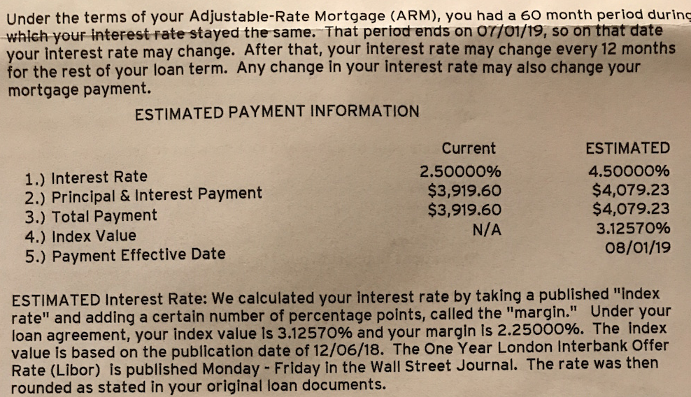 ARM Letter Estimated Payment At Reset