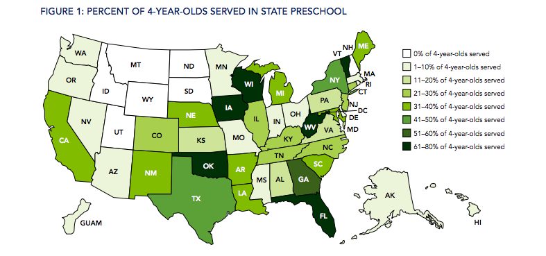 Preschool attendance by state for 4-year-olds in America