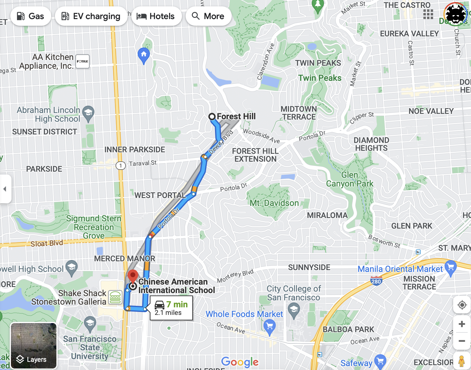 Forest hill to CAIS - San Francisco west side