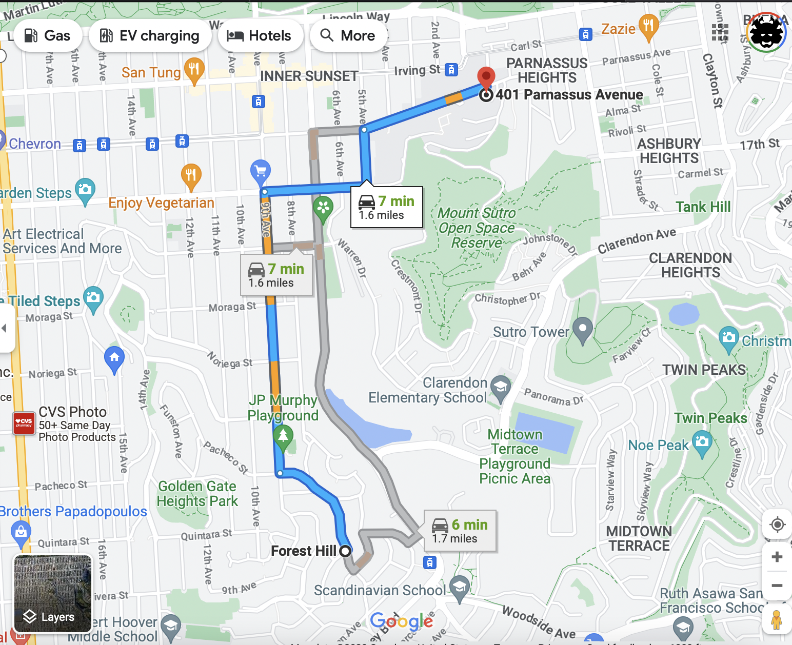 Forest Hill to UCSF Parnassus West Side San Francisco