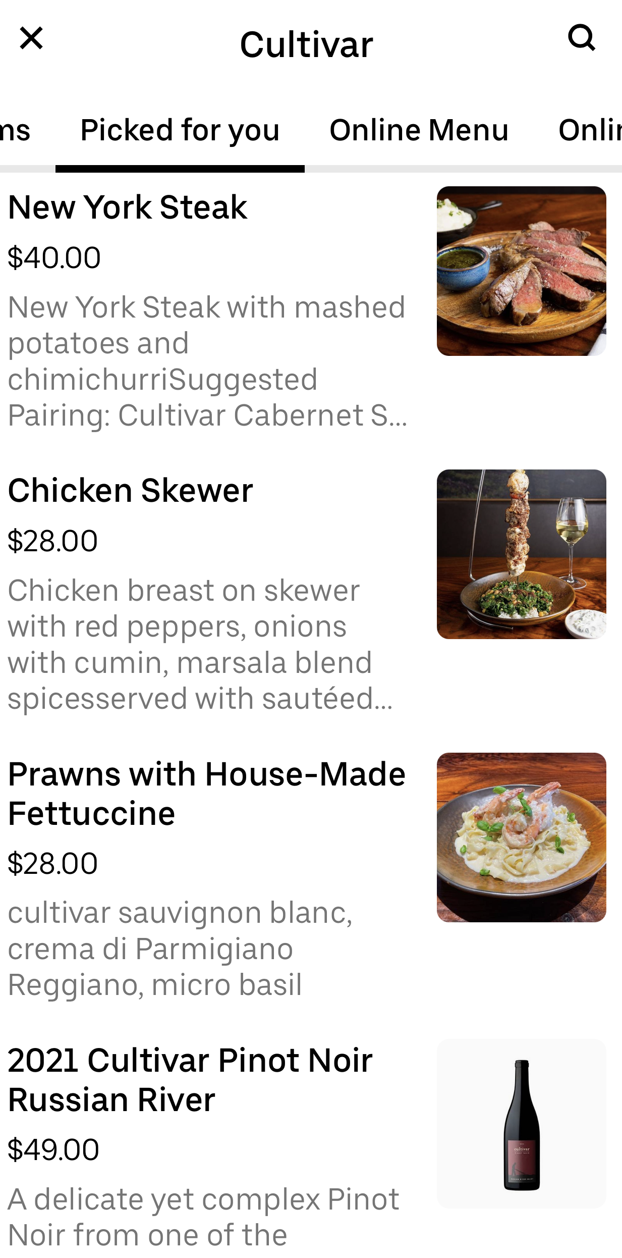 Sample über eats menu