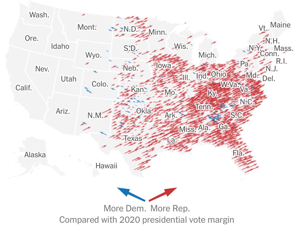 2024 presidential vote margin compared to 2020 - Map of America and how counties and states shifted to republican or democrat over the past 4 years