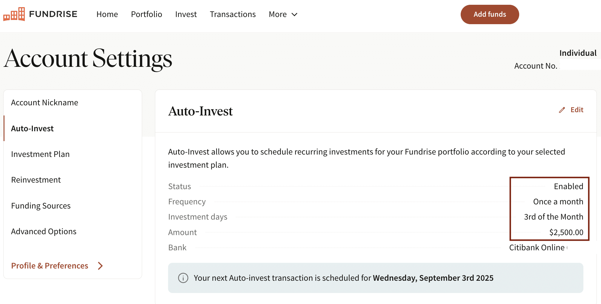 Make investment contributions automatic through monthly auto-investing to help you reduce financial FOMO