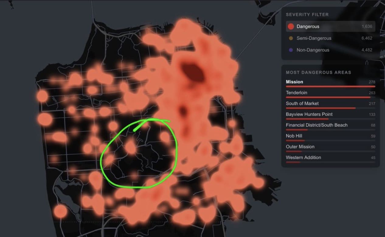 Crime don't climb - Map of San Francisco and areas of danger
