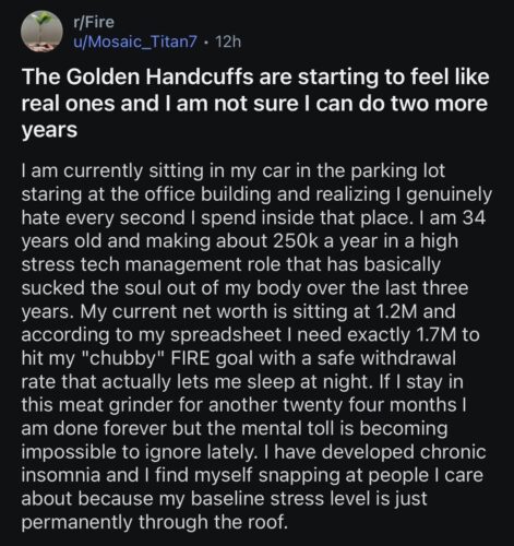 Burned out tech worker who should use his excess gains and leave - FIRE